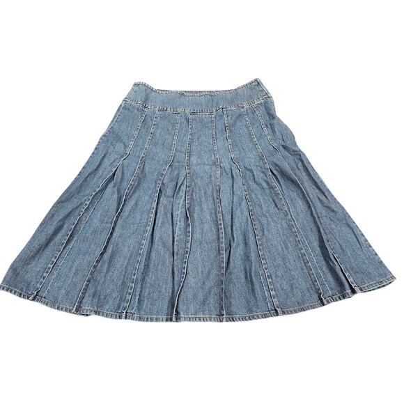 Liz Claiborne Dresses & Skirts - Vintage Liz Claiborne Midi Denim Skirt Flare Blue Jean Cotton Pleated Y2K Sz 12